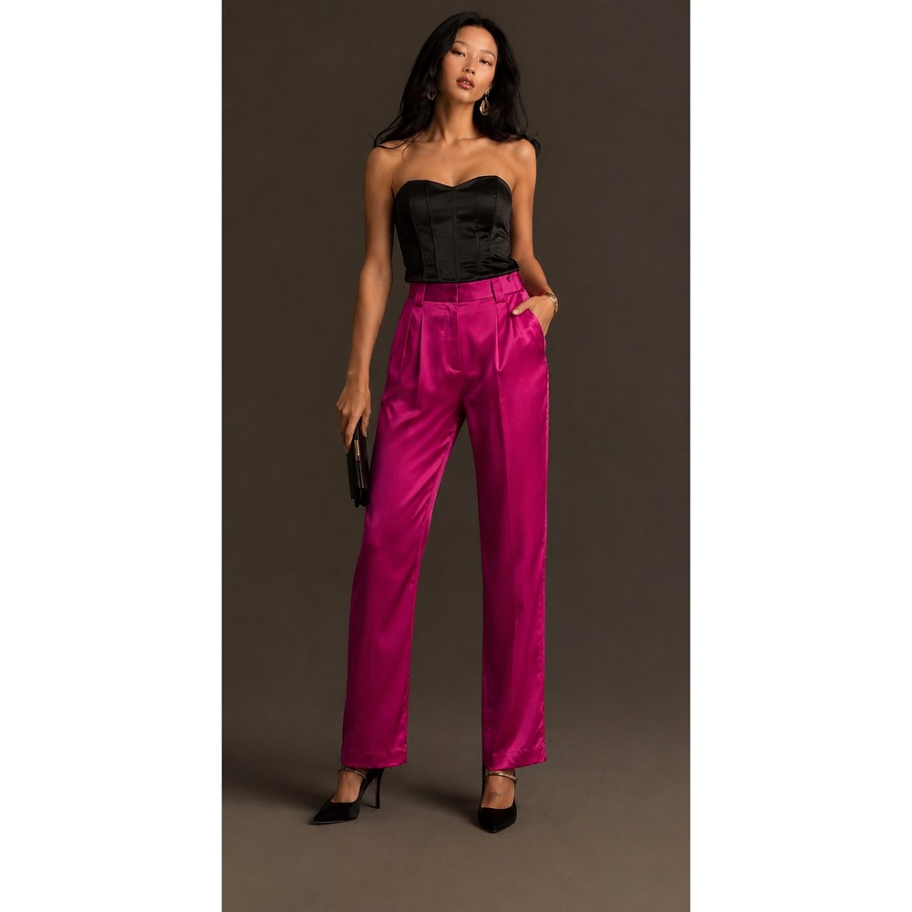 A.L.C. Fuchsia Pink Satin Straight Leg Pants Size 2 NWT $450 Glam Barbiecore